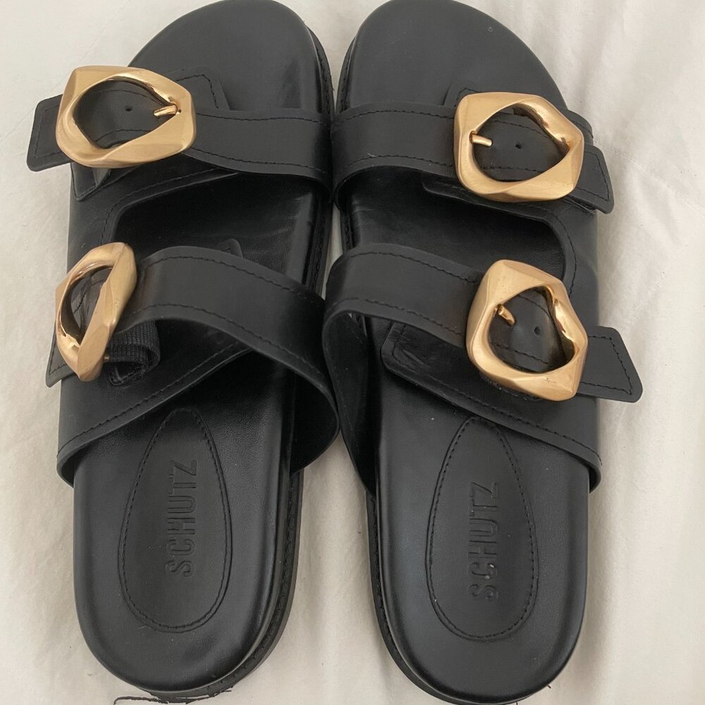 Schutz Black and Gold Sandals Size 9.5 - Picture 3 of 5